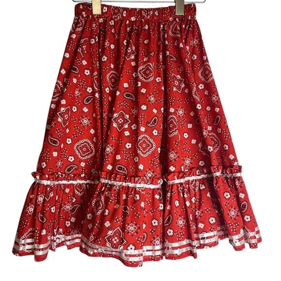 Vintage Pitchfork Brand Square Dancing Western Country Cowgirl Red Bandana Skirt - Picture 1 of 4